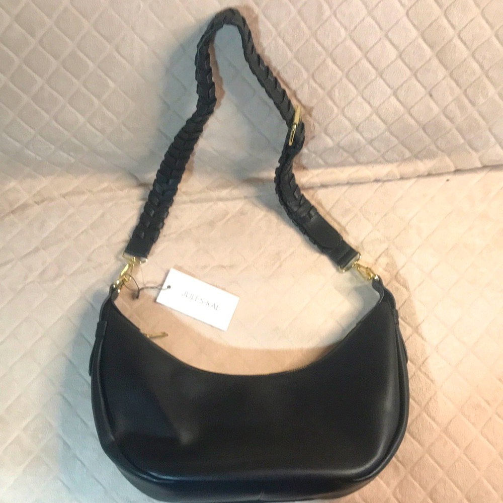 Black & gold Vegan Leather cross body purse. Rachel Zoe Zola bag.